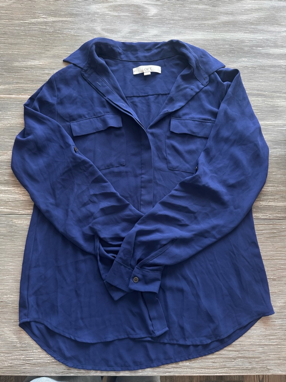 LOFT Navy Button-Front Utility Shirt